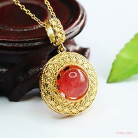 Colliers pendentifs en quartz fraise naturel AiYu en gros, pierres précieuses colorées, best-seller transfrontalier en direct