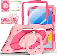 Étui antichoc robuste WESOROL pour iPad A16 11e génération 2025 iPad 10e génération 10,9 2022 avec support rotatif à 360°, sangle d'épaule et porte-stylo, rose
