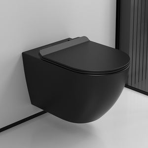 Inodoro sin borde con sifón en P, de cerámica, de dos piezas, negro, para baño, suspendido en la pared, juego de inodoro WC - Product Image 2