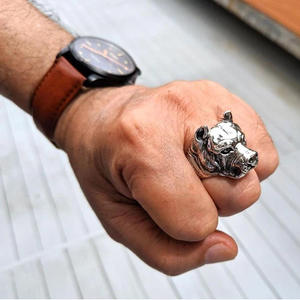 Anillo con forma de animal Shar Pei Dog para hombre, regalo, joyería, accesorio de moda en tono plateado - Product Image 5