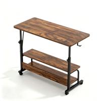 Bureau d'ordinateur portable en bois réglable en hauteur, sur roulettes, avec 2 étagères de rangement, assemblage facile, table pour ordinateur portable pour la maison et le bureau