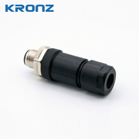 Connecteur de câblage sur site KRONZ M12 à 4 broches codées A, à bornes à vis, robuste, avec double sortie de câble, double entrée de fil, IP67