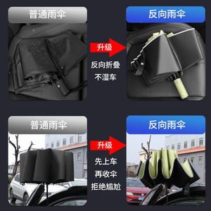 Reverse Umbrella Automatic Foldable Rain And Sun Protection Car Friendly With Reflective Edge LED Light Matcha Green Haze Blue - Product Image 1