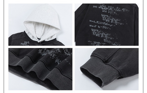 Sweat-shirts à capuche en coton épais de haute qualité pour fabricants, en molleton bouclette, avec impression de lettres graffiti et empiècements - Product Image 2