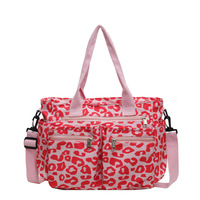 Sac fourre-tout en toile imprimé léopard grande capacité pour femme, sac à bandoulière décontracté en polyester avec fermeture éclair pour maman