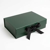 Boîte magnétique pliable certifiée en gros, directement de l'usine, en carton rigide, personnalisée, vert foncé, avec ruban