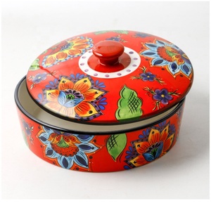 Hand-Painted Creative Pattern <b>Red</b> Ceramic Storage Bowl with Lid Stylish Dried Fruit <b>Box</b> & Plates Set - Product Image 2
