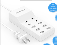 Cargador de Pared USB de Alta Velocidad de 50W con 6 Puertos USB-A y 4 Puertos Tipo-C, Carga Rápida para 11/12/13/14 y Computadoras Portátiles