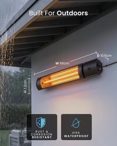 Calentador Eléctrico de Patio Montado en Pared, Forma de Barra, con Control Remoto, Calentamiento Rápido, Acero Moderno - Product Image 4