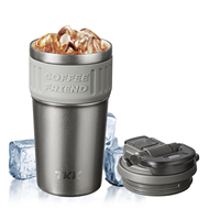 Gobelet isotherme en acier inoxydable pour café glacé, réutilisable, anti-fuite, à large ouverture, avec double couvercle, tasse de voyage