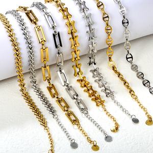 Pulsera de Cadena de Eslabones Chapada en Oro de 18K para Mujer, Joyería de Acero Inoxidable a la Moda, Multi Estilo, Impermeable, Minimalista - Product Image 1