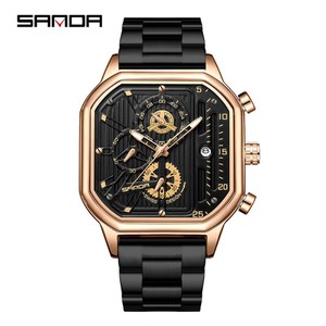 Reloj de Hombre Sanda 7058 con Calendario Luminoso Cuadrado, Reloj de Pulsera de Cuarzo Moderno a Prueba de Agua con Correa y Banda de Acero - Product Image 1