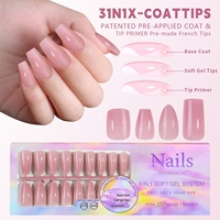 Faux ongles 3 en 1 en acrylique Coffin French Style Amovible Portant Amande Carré Couverture Complète French Gel Nail Tips