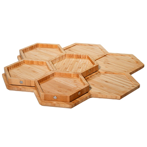 Youlike Nouveau Design Naturel Organique Bambou Hexagone Snack Noix Bonbons Plateau De Service Plateau Divisé pour La Fête - Product Image 4