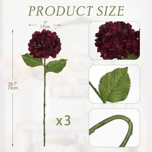 21 couleurs de fleurs artificielles à grosse tête, blanches, roses, bleues, rouges, toucher réel, hortensia de haute qualité - Product Image 2