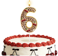 Bougies d'anniversaire numérotées motif guépard cerise, Décoration de gâteau guépard cerise, Bougie d'anniversaire motif guépard rouge et noir