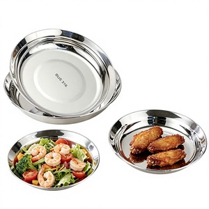 Plato Redondo de Acero Inoxidable 316 con Borde Antiderrame, Plato para Servir en la Cocina, Bandeja para Servir en el Hogar o Restaurante, 7 Tamaños - Product Image 1