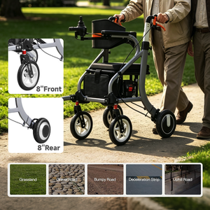 Déambulateur à <span class=keywords><strong>4</strong></span> <span class=keywords><strong>roues</strong></span> <span class=keywords><strong>ultra</strong></span> léger et détachable avec frein à rouleaux, aide à la marche multifonctionnelle de type chariot pour personnes âgées handicapées - Product Image 6