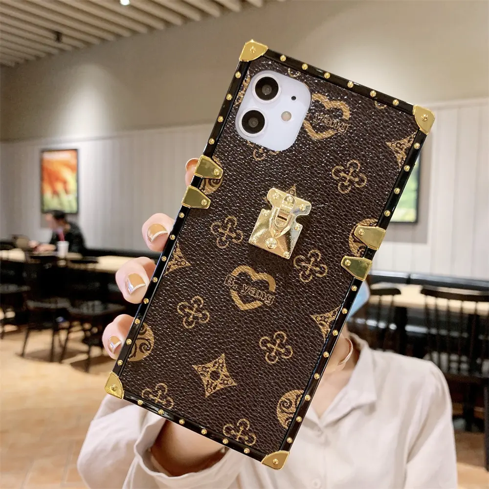 Super Quality Fashion Luxury Leather Phone Covers Girls Square Phone Case For iphone 11 12 13 14 Pro Max All Models Case