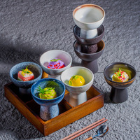 Mangkuk Dessert Keramik Jepang Berkaki Tinggi, Cangkir Es Krim dari Tembikar Kasar, Perlengkapan Meja Restoran, Grosir, Custom