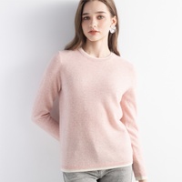 Pull en cachemire tricoté à col rond pour femme, ensemble deux pièces en maille, pull à manches longues avec col et poignets côtelés contrastants