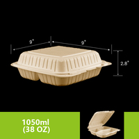 Contenant alimentaire jetable en amidon de maïs biodégradable GZW, 9 pouces, micro-ondable, boîte à clapet à 3 compartiments avec couvercle, pour pizza, restaurant, fête
