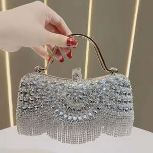 Bolsos de noche artesanales para mujer H-4317, bolsos de metal dorado y plateado de alta calidad adornados con piedras y... - Product Image 3