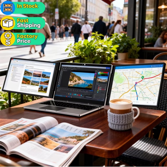 OEM/ODM Factory Triple Laptop Screen Extender Dual 14 Inch 1080P LCD Monitors Portable Tri Screen Monitor for Gaming Laptop