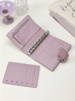 Portefeuille-classeur A7 en cuir véritable Litchi de qualité supérieure, rechargeable, avec emplacements pour cartes, pour la gestion budgétaire et l'usage quotidien