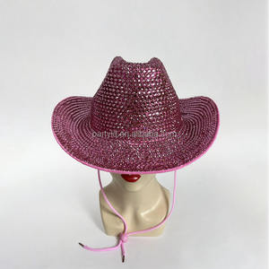 ユニセックスキラキラダイヤモンドフェルトカウボーイハットラインストーンスパークリングピンクカウガールハット男性用スポーツアウトドアパーティー用コスチューム - Product Image 3