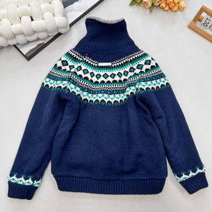 Suéter con Cierre y Forro Polar para Mujer, Estilo Fair Isle, Cuello Alto, Abrigo de Punto Cálido para Invierno - Product Image 2