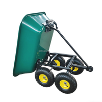 Chariot de jardin à benne basculante en acier avec pneus pneumatiques en caoutchouc à quatre roues, certifié CE, avec revêtement en poudre, capacité de charge de 300 kg