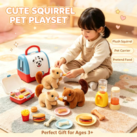 Jouet d'imitation pour animaux de compagnie : Écureuil en peluche électronique qui marche avec mini distributeur de nourriture et d'eau – Ensemble de jeu de rôle pour enfants sur l'élevage des animaux