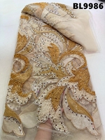Tissu en dentelle brodé de perles et de sequins fait main de luxe de Dubaï, prix de gros, pour robe Abaya de mariage arabe