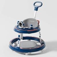 Trotteur pliable multifonctionnel pour bébé avec base élargie en plastique, fonction assise et poussée, anti-basculement