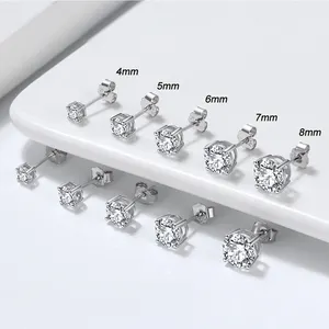 B-27 RINNTIN Aretes Joyas Wholesale Hypoallergenic 925 Sterling Silver Round Cubic Zirconia Stud Earrings for Women