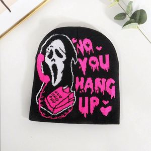 หมวกบีนนี่ถักลายแจ็คการ์ดแบบยูนิเซ็กซ์ ดีไซน์หัวกะโหลกผีสุดเท่ สไตล์ฮิปฮอป สำหรับฤดูหนาว เหมาะสำหรับผู้ชายและผู้หญิง - Product Image 3