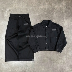 Custom Button Denim <b>Jacket</b> and Jeans Pants Set 14oz Heavyweight Oversized Raw Denim Japanese Selvedge Jeans Set for <b>Men</b> - Product Image 1