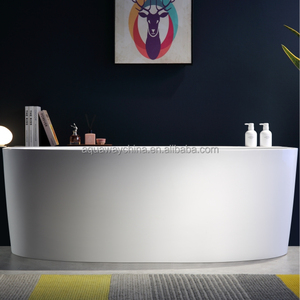 Barrel Freestanding Acrylic Bathtub-Easy-Set Smooth Solid Surface Soaking Tub 1.7m Center <b>Drain</b> Modern Luxury Villa/<b>Bathroom</b> - Product Image 1