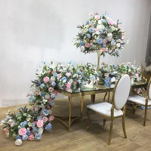 GNW baby pink and baby blue flower table runner garland flower for wedding reception decoration flower bouquet decor for wedding