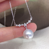 Collier de perles d'eau douce naturelles de qualité supérieure, grade 5A, cercle parfait, 9 mm-10 mm, pendentif en chaîne de fée violet démon, Edison