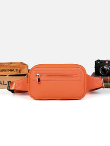 Unisex Waist <b>Bag</b> Microfiber Synthetic Leather Zipper Closure Cycling Style Convenient Fanny Pack <b>Black</b> Orange - Product Image 3