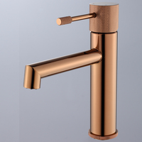 Robinet de lavabo moderne en laiton brossé or rose, mitigeur eau chaude/froide, monotrou, corps en laiton, cartouche céramique 5