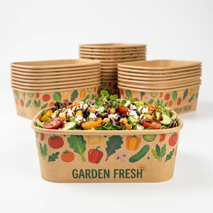 Biodegradable Eco-friendly Recycle Kraft Paper Bowl Rectangle Brunch Lunch Fast Food Meal Prep Salad <b>Containers</b> with Lid - Product Image 5
