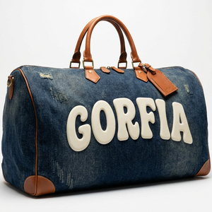 Sac de voyage en denim bleu délavé personnalisé, grande capacité, élégant, imperméable, décontracté, sac de voyage de nuit avec fermeture éclair pour les voyages de week-end - Product Image 4