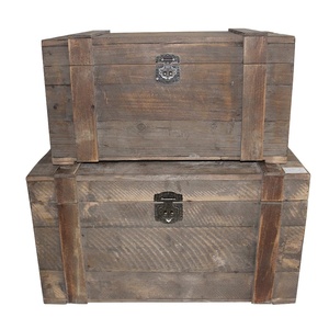 Luckywind Vintage Farmhouse Home Decor Handmade Natural Antique Reclaimed Wood Storage Trunk