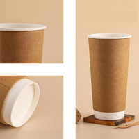 Gobelets à café à double paroi en papier kraft, imperméables, durables, écologiques, à paroi ondulée, jetables, avec couvercles personnalisés