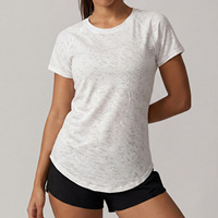 T-shirt de yoga ample à manches courtes et col rond en soie glacée jacquard ajouré, respirant, séchage rapide, extensible dans les quatre sens, idéal pour l'été