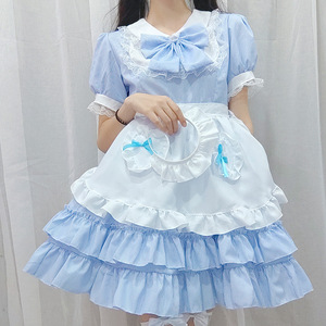 Costume Lolita Carino, Abito Blu e Bianco con Fiocco e Decorazioni in Pizzo, <span class=keywords><strong>Outfit</strong></span> in Poliestere Stile Cameriera per Donne, per Feste ed Eventi - Product Image 5