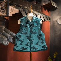 Gilet bleu ample sans manches à col montant en velours côtelé de soie, style chinois, pour femme, modèle 5652